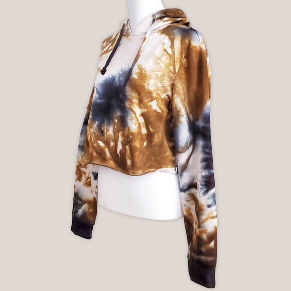 Amber Soul Tie Dye Hoodie Crop Top in Gold and Black by Akasha Sun Hand Dyed - Picture 3 of 3
